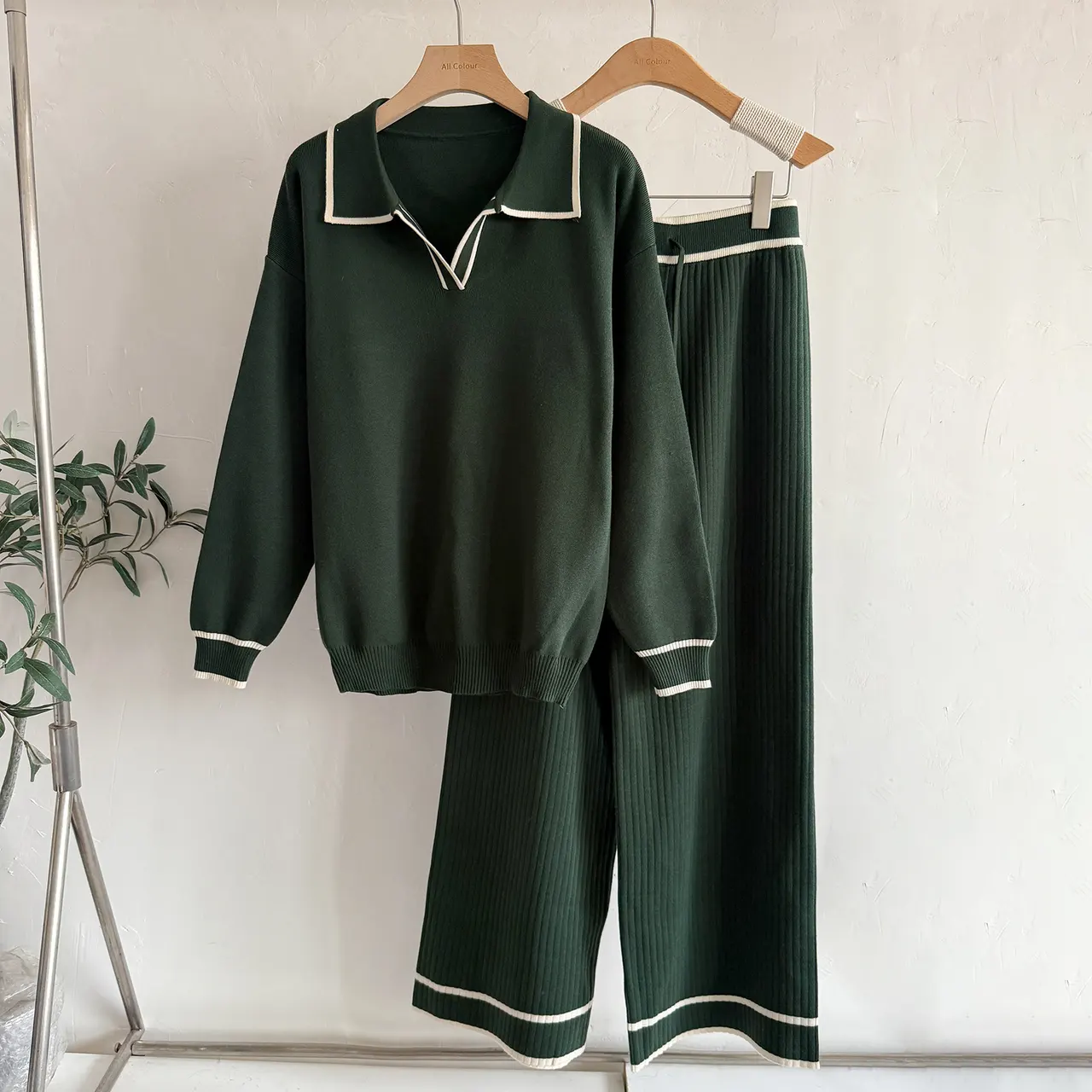 New Contrast Color Fashion Casual Women's Suit - Green