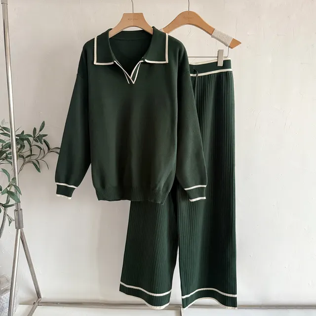 New Contrast Color Fashion Casual Women's Suit Green - Shop at LoveMi