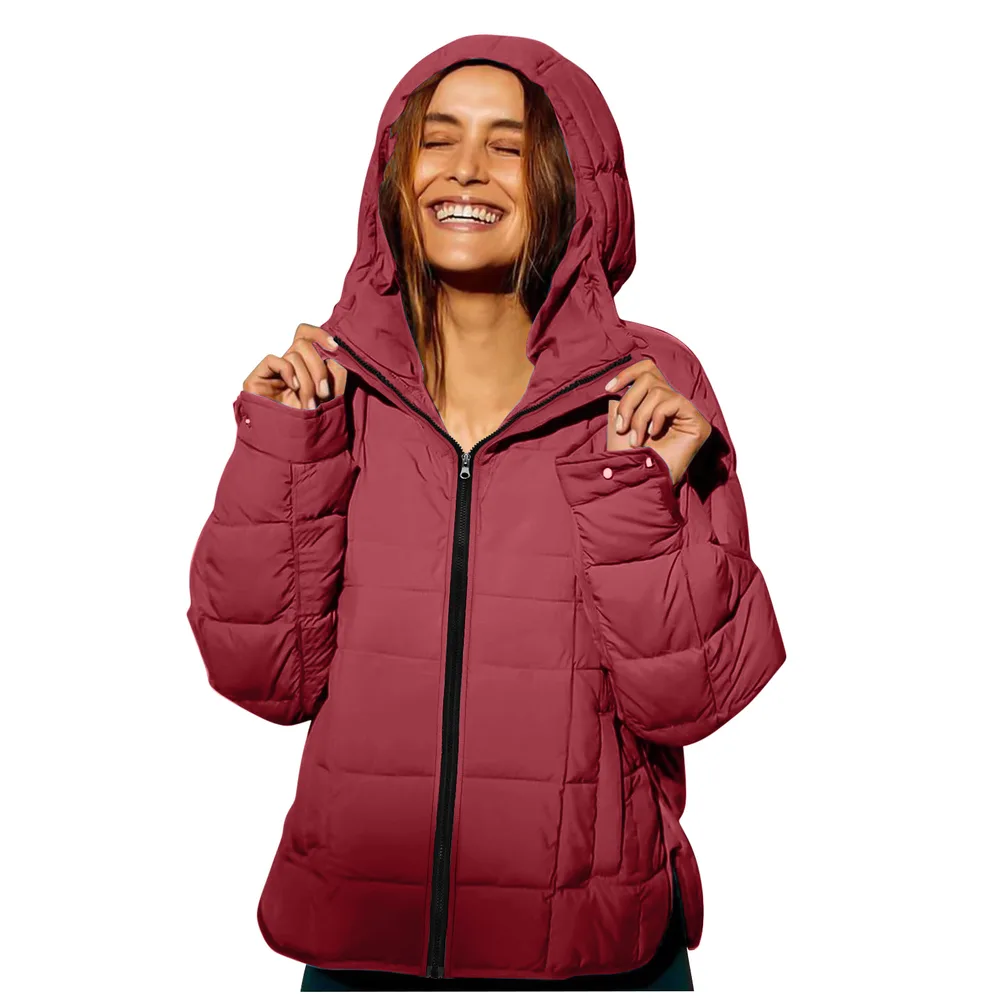 Women's Polyester Hooded Loose Sports Cotton Jacket Wine - Shop at LoveMi