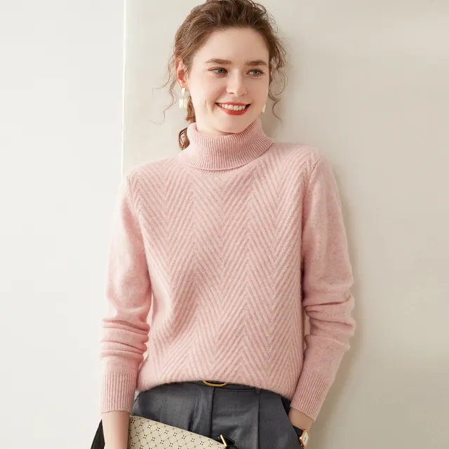 Knitted Cashmere Casual All matching Fashion Pullover Bottoming Sweater Pink - Shop at LoveMi