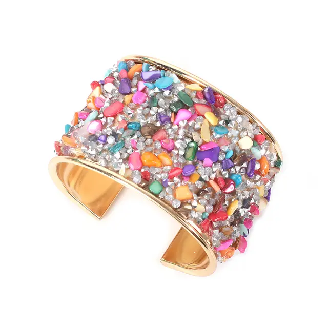 Fashion Wide Women's Retro Color Gravel C Shaped Opening Bracelet Color - Shop at LoveMi