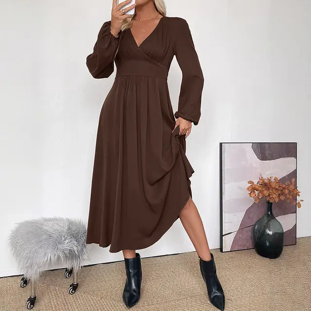 Autumn New Elegant Retro Style Skirt Waist tight Brown - Shop at LoveMi