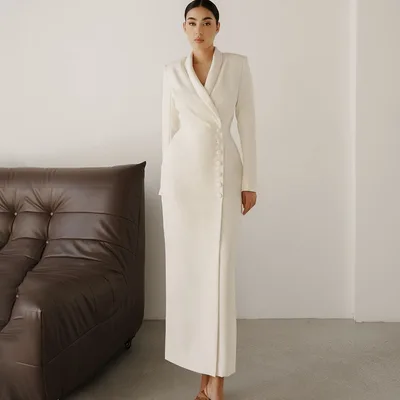 Solid Color Long Sleeve Button Coat Business Suit And Dress White - Shop at LoveMi