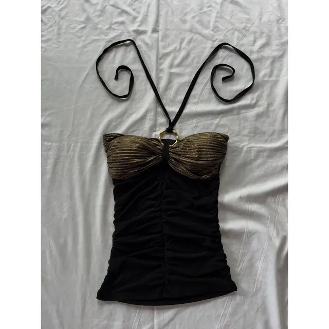 Women's Halter Spaghetti Straps Fashion Tops Black Gold - Shop at LoveMi