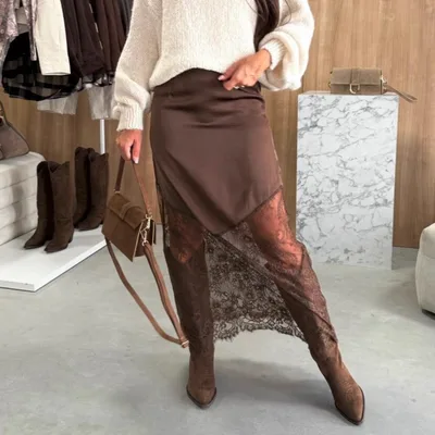 Skirt Sexy Slimming Solid Color Sheath Chocolate - Shop at LoveMi