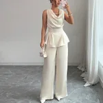 Women's Sleeveless Top Straight-leg Trousers Suit - Apricot