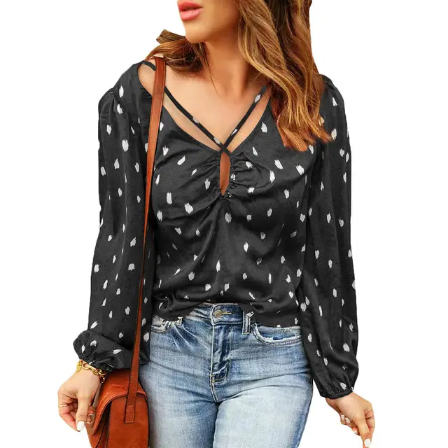 European And American Printed Polka Dot Shirt For Women Black - Shop at LoveMi