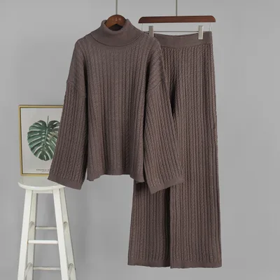 Knitting Women's Autumn And Winter New Two piece Suit Coffee Color - Shop at LoveMi