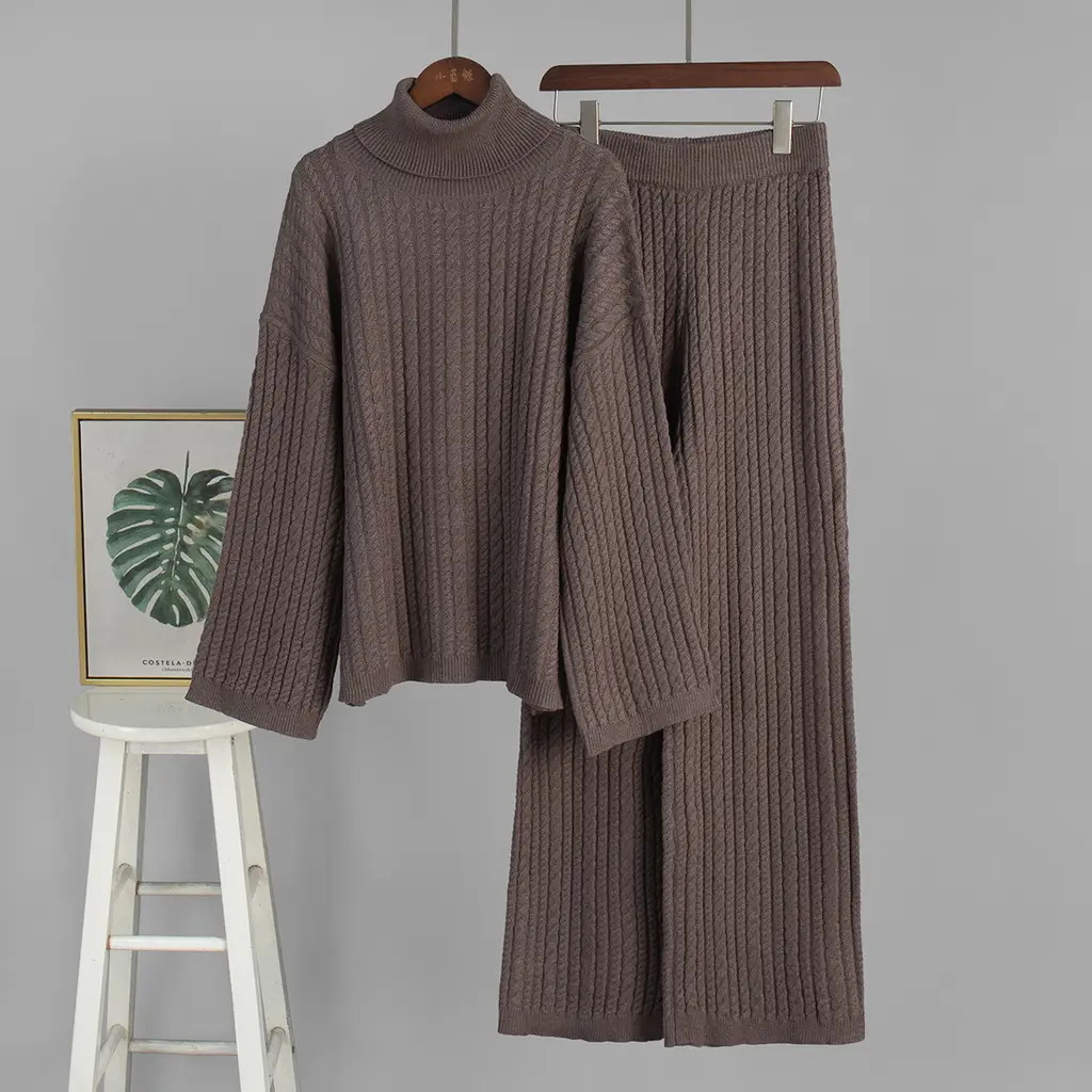 Knitting Women's Autumn And Winter New Two-piece Suit - Coffee Color