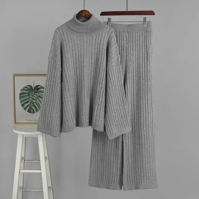 Knitting Women's Autumn And Winter New Two piece Suit Gray - Shop at LoveMi