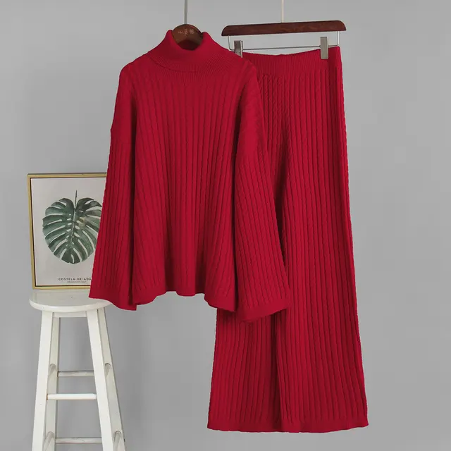 Knitting Women's Autumn And Winter New Two piece Suit Red - Shop at LoveMi