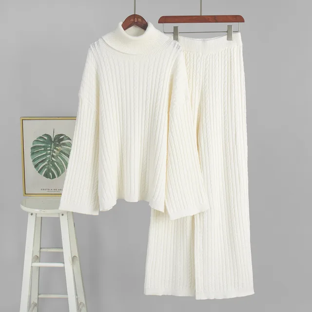 Knitting Women's Autumn And Winter New Two piece Suit White - Shop at LoveMi