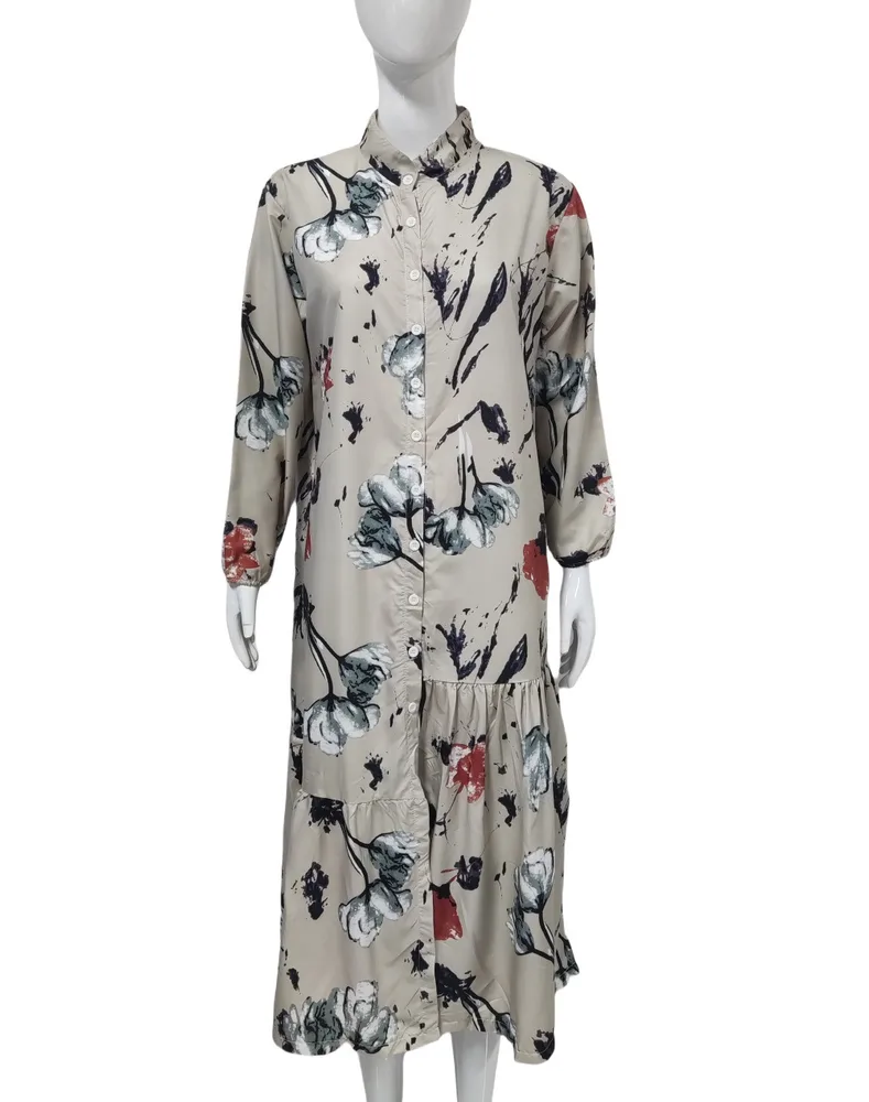 Loose Casual Floral Print Long Dress Apricot - Shop at LoveMi