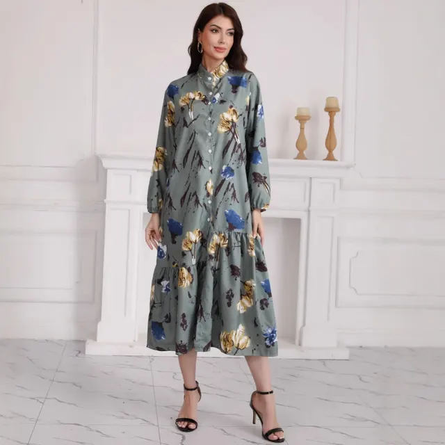 Loose Casual Floral Print Long Dress Green - Shop at LoveMi