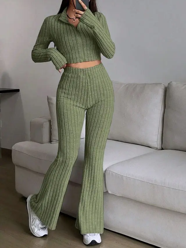 Women's Turtlenecks Wide Leg High Waist Suit Army Green - Shop at LoveMi