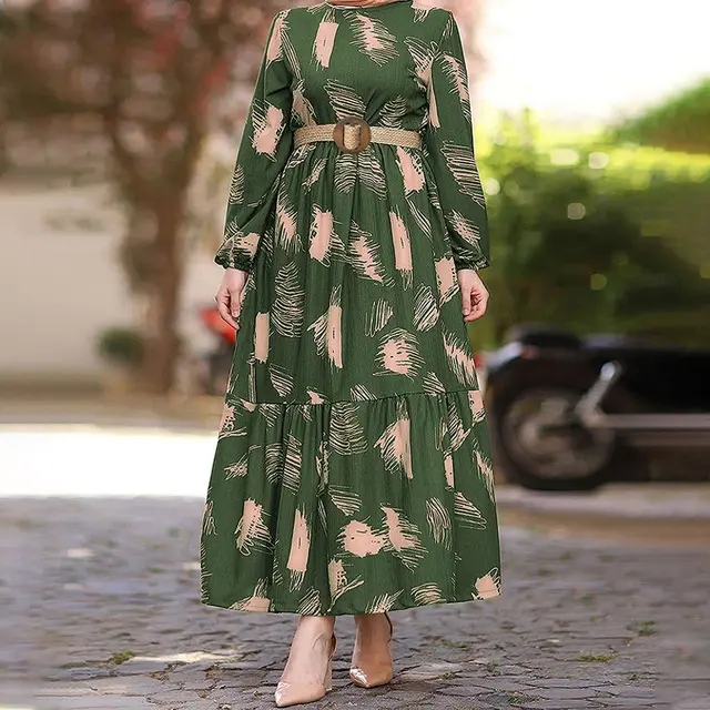 Women's Fashionable Elegant Muslim Dress Army Green - Shop at LoveMi