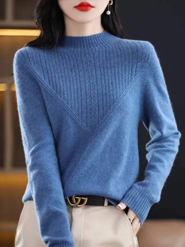 Fall And Winter Outer Wear Lazy And Versatile Knitted Bottoming Sweater Denim Blue - Shop at LoveMi
