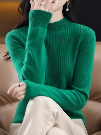 Fall And Winter Outer Wear Lazy And Versatile Knitted Bottoming Sweater Emerald Xxl - Shop at LoveMi