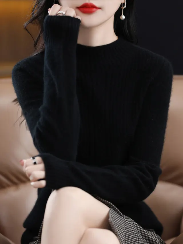 Fall And Winter Outer Wear Lazy And Versatile Knitted Bottoming Sweater Obsidian Black - Shop at LoveMi