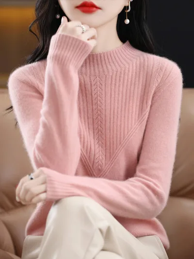 Fall And Winter Outer Wear Lazy And Versatile Knitted Bottoming Sweater Pink - Shop at LoveMi