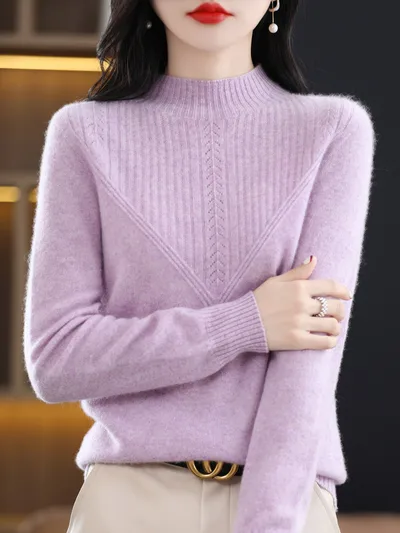 Fall And Winter Outer Wear Lazy And Versatile Knitted Bottoming Sweater Purple - Shop at LoveMi