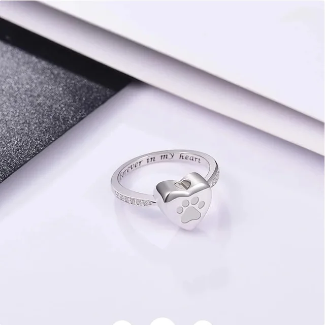 Love Heart Paw Print Urn Ring Pet Memorial Cremation Jewelry Silver - Shop at LoveMi