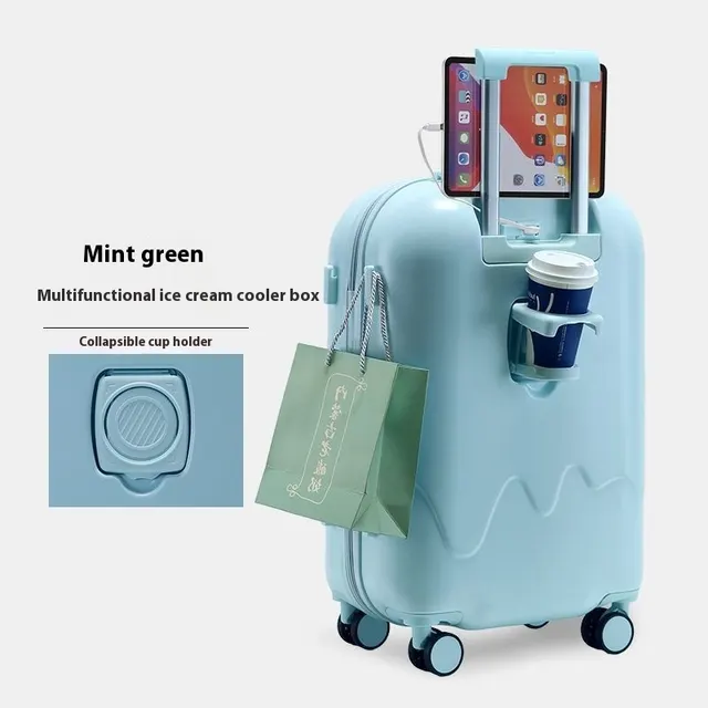 Ice Cream Pattern Luggage Small Lightweight Universal Wheel Mint Green - Shop at LoveMi