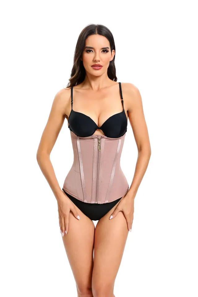 Women's Solid Color Mesh Zipper Breasted Belly Band Tight Corset Purple - Shop at LoveMi