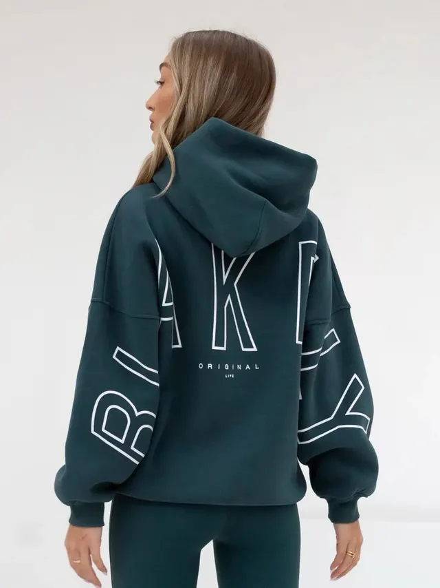 Thickened All matching Long Sleeve Loose Hooded Hip hop Pullover Dark Green - Shop at LoveMi