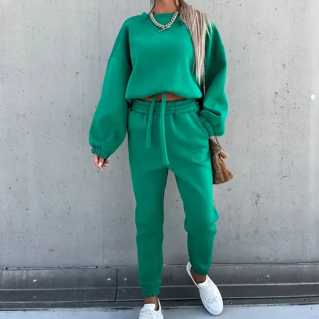 Solid Color Hoodie Casual Two piece Suit Green - Shop at LoveMi