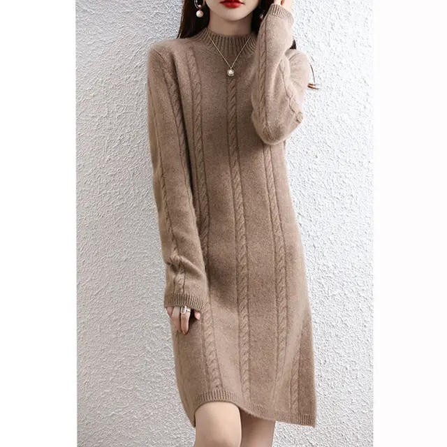 Thickened Pullover Knitting Woolen Skirt Women Dark Camel - Shop at LoveMi
