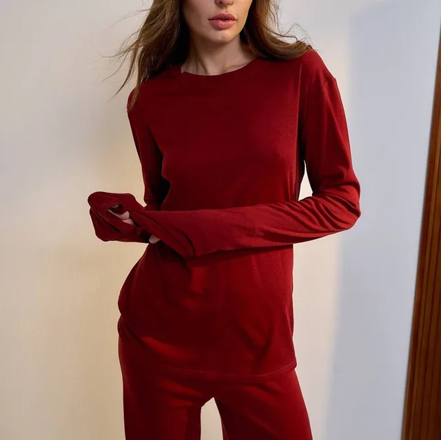 Thin Long sleeve Suit Women's Inner Wear Bandage Dress Slim Fit Versatile Top Red - Shop at LoveMi