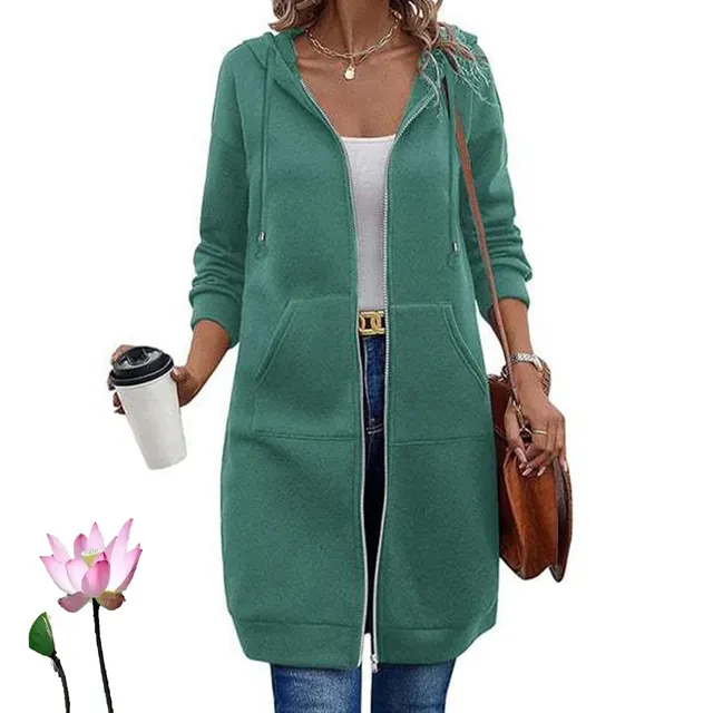 Women's Vintage Casual Long Jacket Fleece Drawstring Hoodie Green - Shop at LoveMi