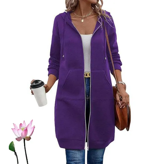 Women's Vintage Casual Long Jacket Fleece Drawstring Hoodie Purple - Shop at LoveMi