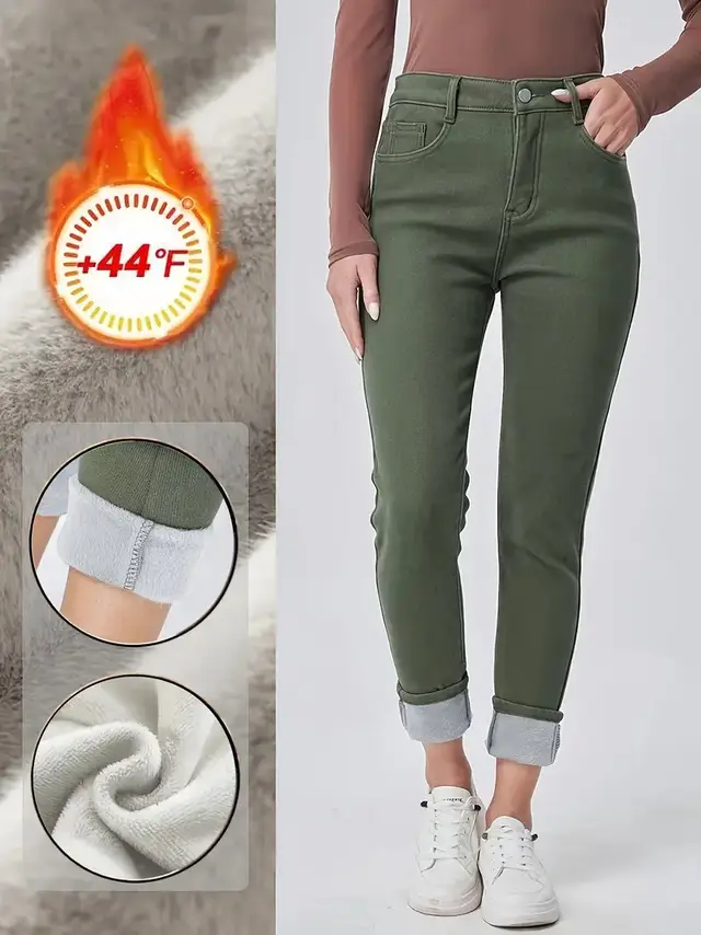 Dark Green Washed High Waist Slim Fit Skinny Denim Trousers Dark Green - Shop at LoveMi