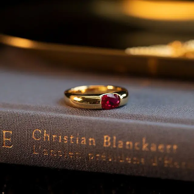 Retro Simple Ruby Emerald Men's And Women's Same Stylish Glossy Ring Red - Shop at LoveMi