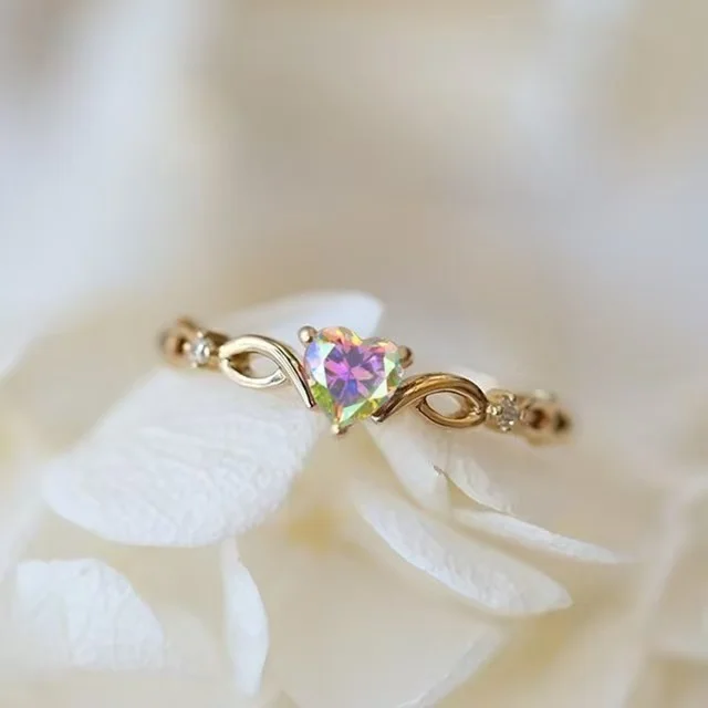 Heart shaped Zircon Cold Style Simple Bracelet Couple Little Finger Ring Colorful Diamond - Shop at LoveMi