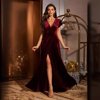 Short Sleeve Pure Color Split Plus Size Dress Wine Red - Shop at LoveMi