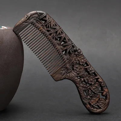 Wooden Ebony With Handle 180 Double sided Carved Comb Ebony With Handle Sijun - Shop at LoveMi