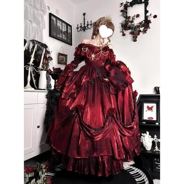 Christmas Battle Robe Pigeon Blood Red Flower Wedding Lolita Dress Pigeon Blood Red Suit - Shop at LoveMi