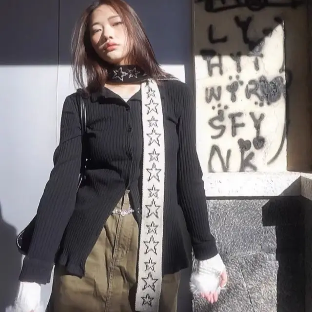 Fashion Casual All match Five pointed Star Knitted Women's Scarf Black Beige - Shop at LoveMi