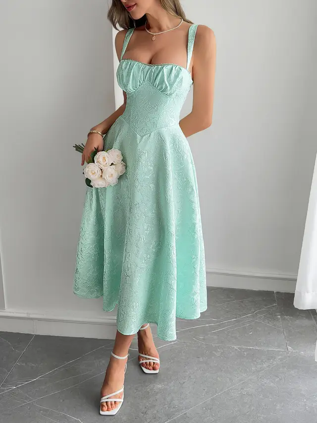 Elegant Graceful Strap Jacquard Maxi Dress Women's Clothing Emerald - Shop at LoveMi