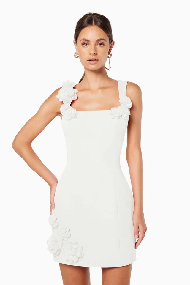 Flower Spaghetti Strap Sleeveless Backless A Line Dress Ivory White - Shop at LoveMi