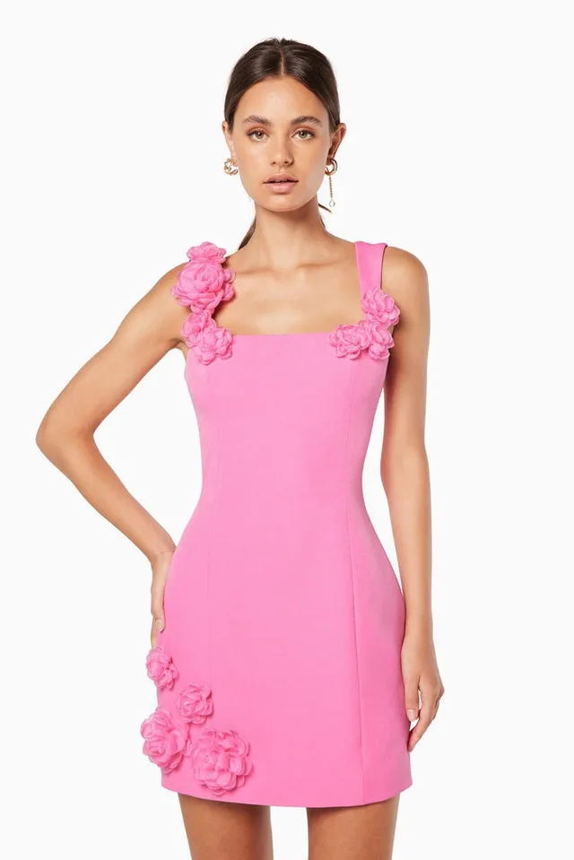 Flower Spaghetti Strap Sleeveless Backless A Line Dress Pink - Shop at LoveMi