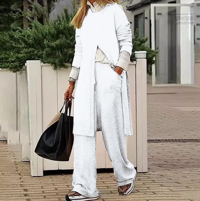 Autumn And Winter Leisure Two piece Set For Women White - Shop at LoveMi