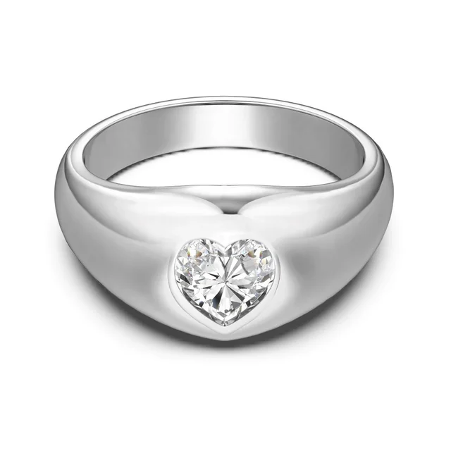 S925 Sterling Silver Ring Women's Light Luxury Loving Heart Zircon Platinum - Shop at LoveMi