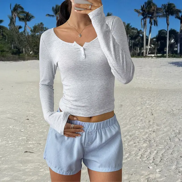 All matching Long Sleeve Top T shirt Women's Clothing Light Gray - Shop at LoveMi