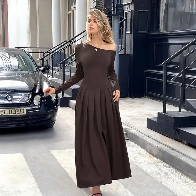Women's High Waist Long Skirt Dress Brown - Shop at LoveMi