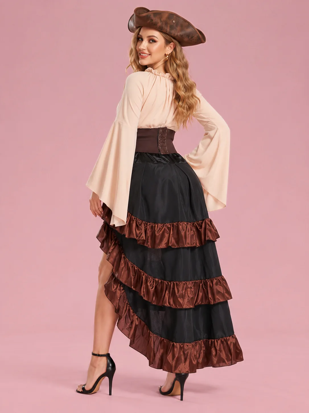 Medieval Pirate Costume with Ruffled Skirt for Women - Apricot - View 2