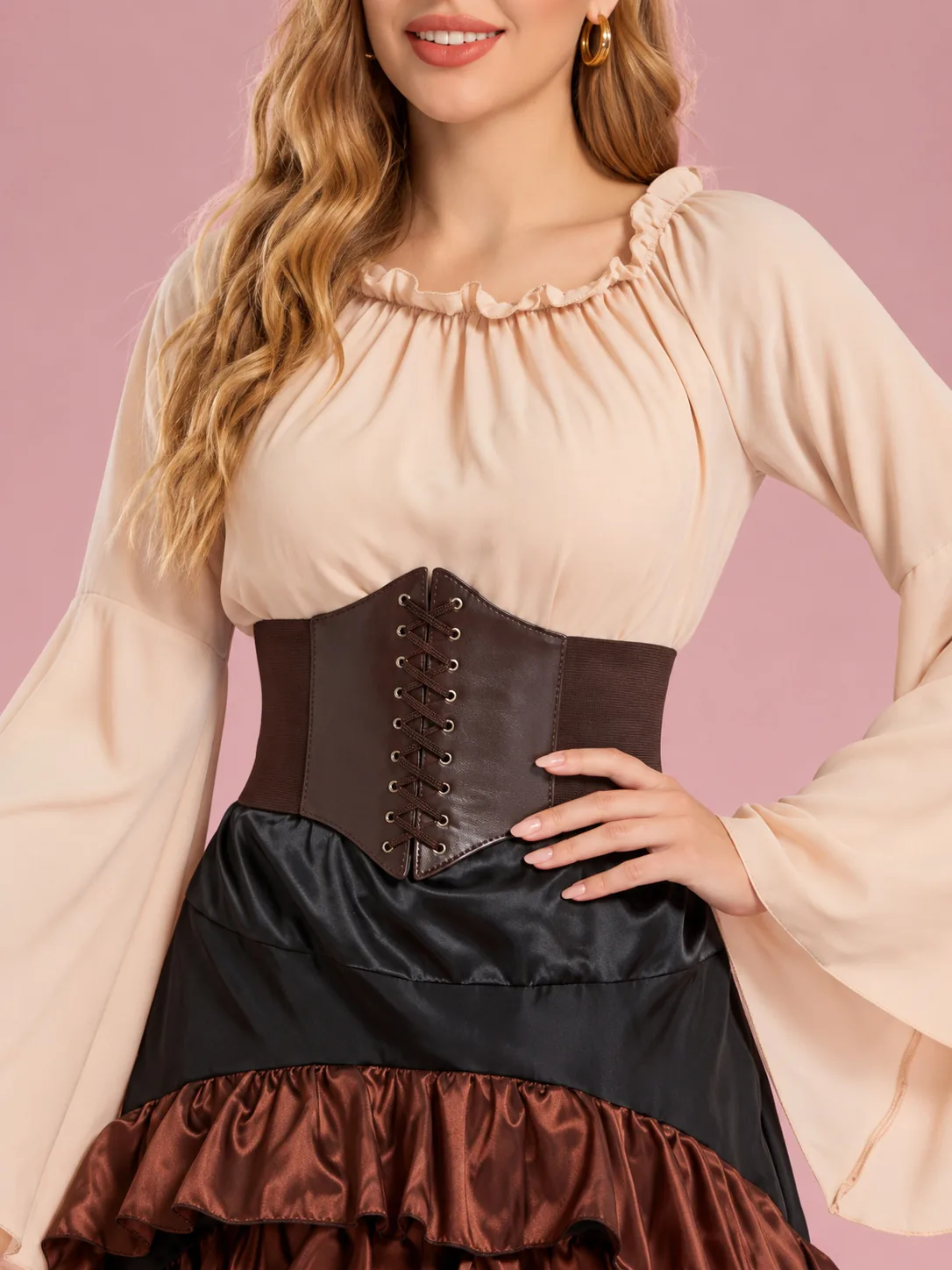 Medieval Pirate Costume with Ruffled Skirt for Women - Apricot - View 4